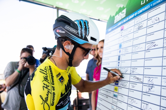 GC Leader James Piccoli (Elevate KHS) signs in for Stage 1. Photo: Cathy Fegan-Kim