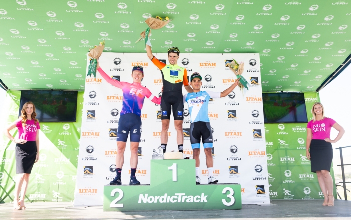 2019 Tour of Utah Stage 1 podium: 1st Umberto Marengo (Neri Sottoli Selle Italia KTM),  2nd Lawson Craddock (EF Education First) 3rd Avila Vanegas (Israel Cycling Academy