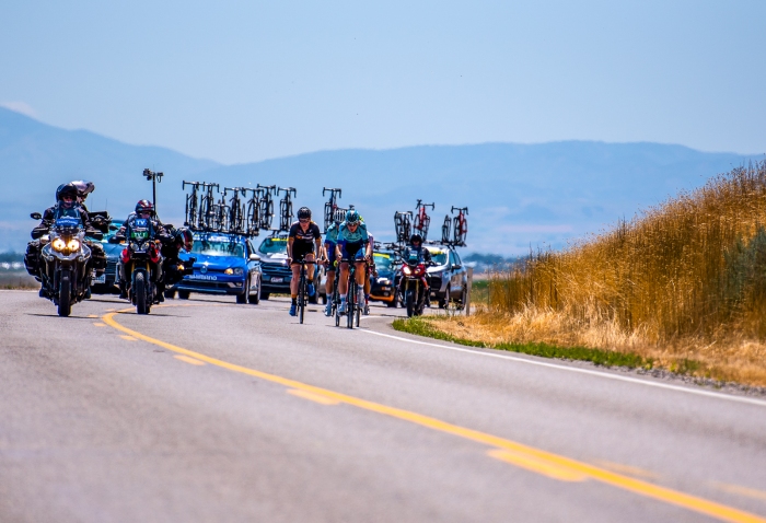 The early break on Utah State Road 23 outside Newton, Utah. Stage 1, 2019 Tour of Utah. Photo by Steven L. Sheffield