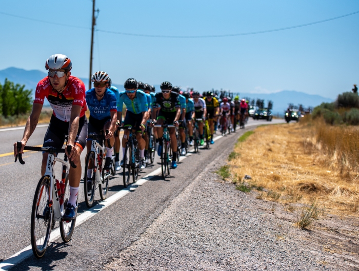 Kyle Murphy (Rally UHC Cycling) sits well protected in the peloton. Stage 1, 2019 Tour of Utah. Photo by Steven L. Sheffield