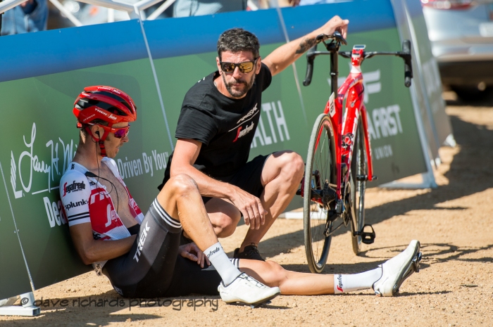 Peter Stetina (Trek-Segafredo) recuperates at the finish after launching an aggressive attack on the climb that in the end woudn't stick. Stage 2 - Brigham City to Powder Mountain Resort, 2019 LHM Tour of Utah (Photo by Dave Richards, daverphoto.com)
