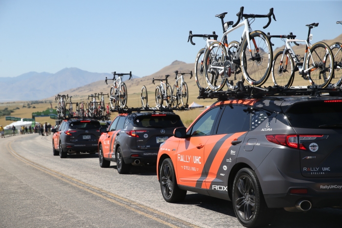 Rally UHC arrives at the Stage 3 Start on Antelope Island. Stage 3 of the 2019 Tour of Utah. Photo by Cathy Fegan-Kim