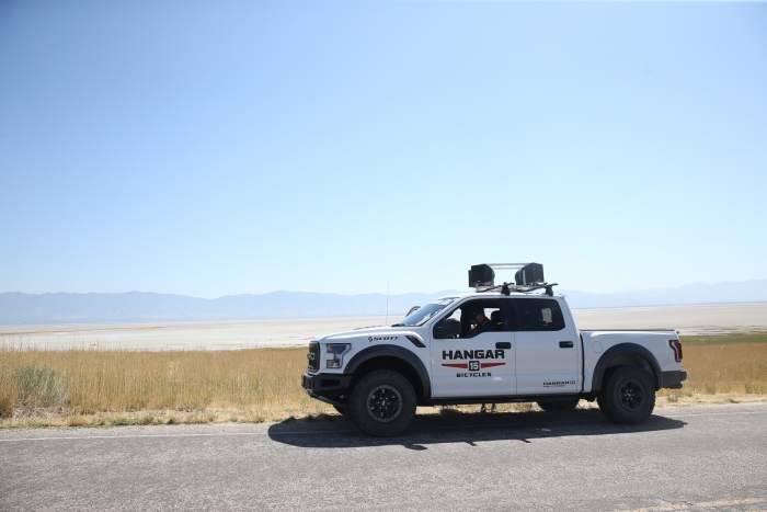 The Hangar 15 roving announcers vehicle. Stage 3 of the 2019 Tour of Utah. Photo by Cathy Fegan-Kim