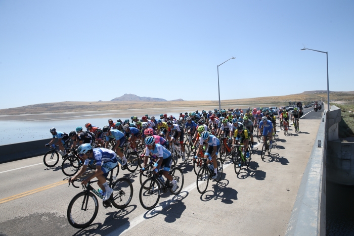 The Tour of Utah on the Antelope Island Causeway.  Stage 3 of the 2019 Tour of Utah. Photo by Cathy Fegan-Kim