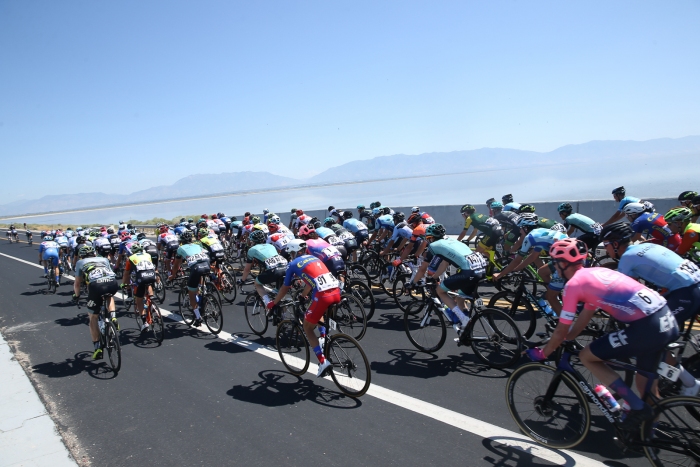 The Tour of Utah on the Antelope Island Causeway.  Stage 3 of the 2019 Tour of Utah. Photo by Cathy Fegan-Kim