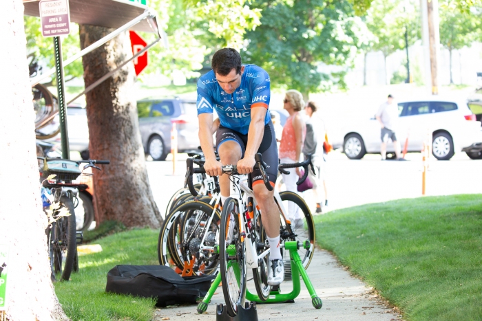 Ty Magner warms up for Stage 4. Stage 4, 2019 Tour of Utah. Photo by Cathy Fegan-Kim