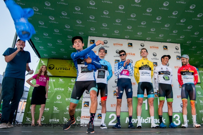 Bernat Font Mas (303 Project) winds up and hurls a t-shirt to the fans after Stage 4 - Salt Lake City Circuit Race, 2019 LHM Tour of Utah (Photo by Dave Richards, daverphoto.com)