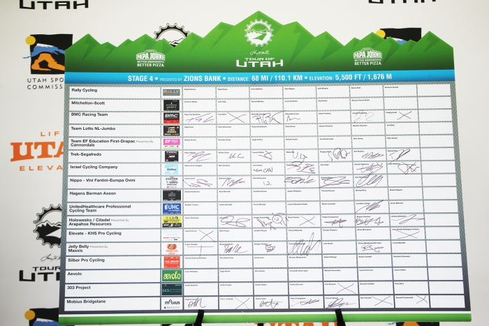 Team Sign In. 2018 Tour of Utah Stage 4, August 8, 2018, Salt Lake City, Utah. Photo by Cathy Fegan-Kim, cottonsoxphotography.net