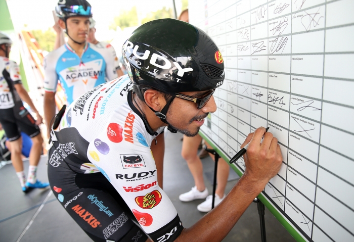 Rider sign-in. 2018 Tour of Utah Stage 4, August 8, 2018, Salt Lake City, Utah. Photo by Cathy Fegan-Kim, cottonsoxphotography.net