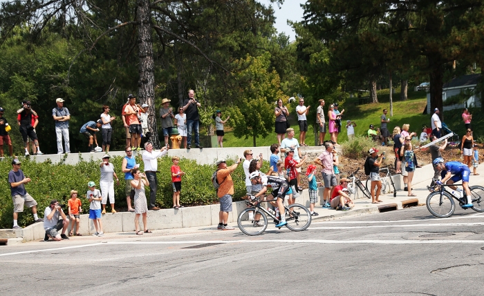 Fans flocked to this corner. 2018 Tour of Utah Stage 4, August 8, 2018, Salt Lake City, Utah. Photo by Cathy Fegan-Kim, cottonsoxphotography.net