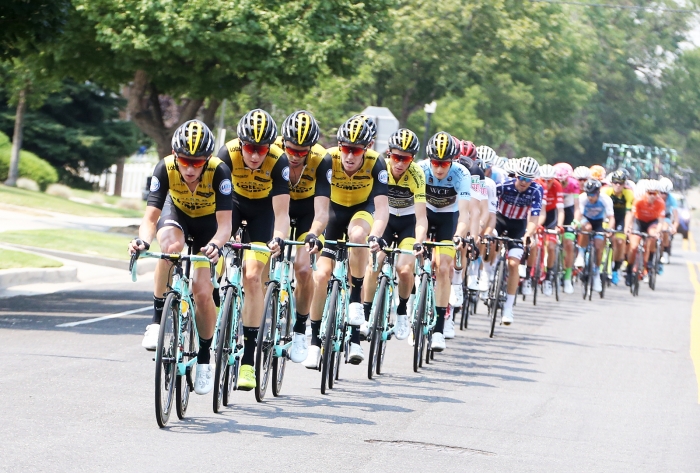 LottoNL-Jumbo protecting the yellow. 2018 Tour of Utah Stage 4, August 8, 2018, Salt Lake City, Utah. Photo by Cathy Fegan-Kim, cottonsoxphotography.net