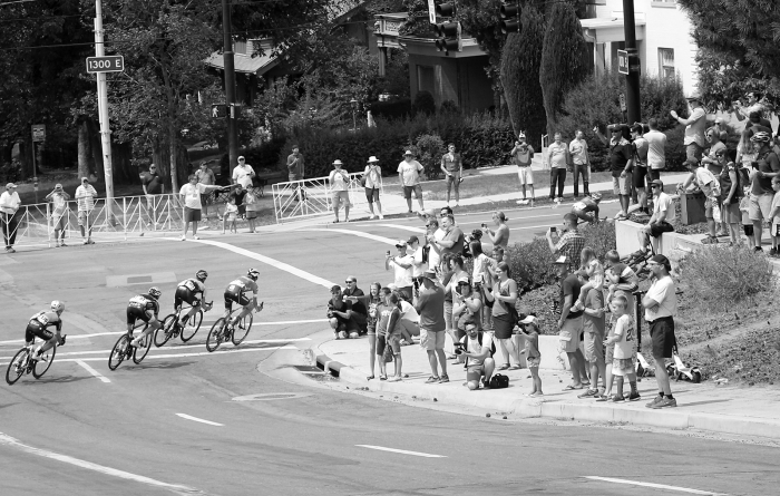 Fans cheered on the riders from various corners on the course. 2018 Tour of Utah Stage 4, August 8, 2018, Salt Lake City, Utah. Photo by Cathy Fegan-Kim, cottonsoxphotography.net