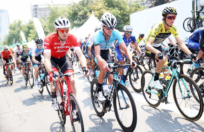 Sepp Kuss looking comfortable. 2018 Tour of Utah Stage 4, August 8, 2018, Salt Lake City, Utah. Photo by Cathy Fegan-Kim, cottonsoxphotography.net
