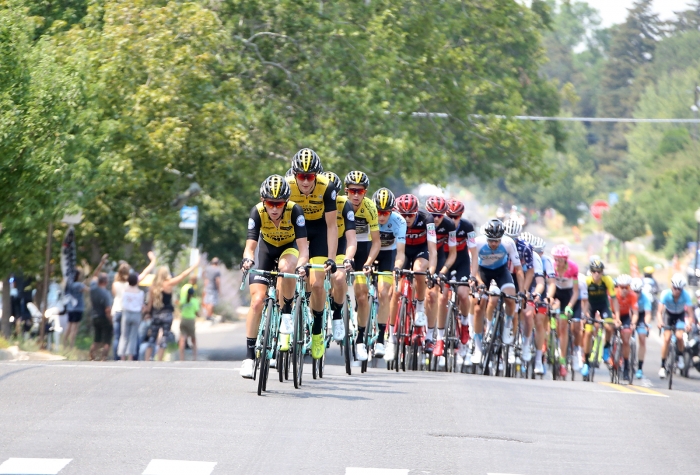 LottoNL Jumbo controlled the front most of the race. 2018 Tour of Utah Stage 4, August 8, 2018, Salt Lake City, Utah. Photo by Cathy Fegan-Kim, cottonsoxphotography.net