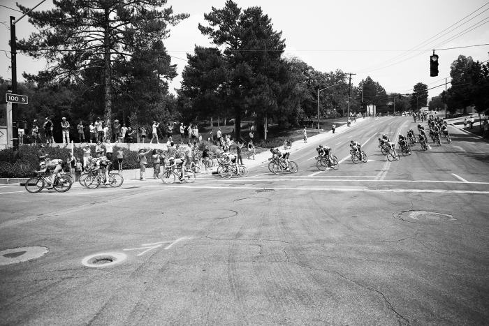 The peloton went through thie corner of Reservoir Park at high speed.  2018 Tour of Utah Stage 4, August 8, 2018, Salt Lake City, Utah. Photo by Cathy Fegan-Kim, cottonsoxphotography.net