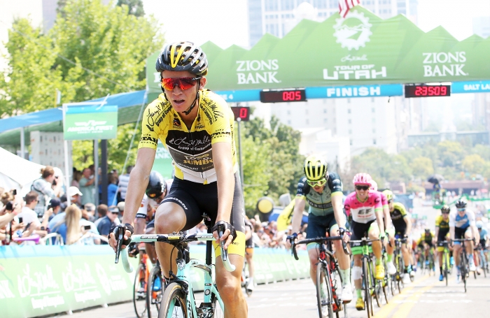 Sepp Kuss finishes Stage 4 safely.  2018 Tour of Utah Stage 4, August 8, 2018, Salt Lake City, Utah. Photo by Cathy Fegan-Kim, cottonsoxphotography.net