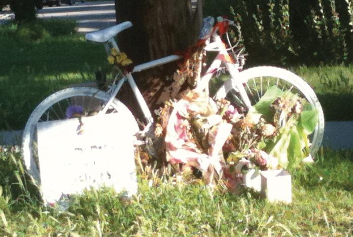 A ghost bike was placed near the location where Brynn Barton was killed in a hit-and-run in June 2011. Photo: Dave Iltis