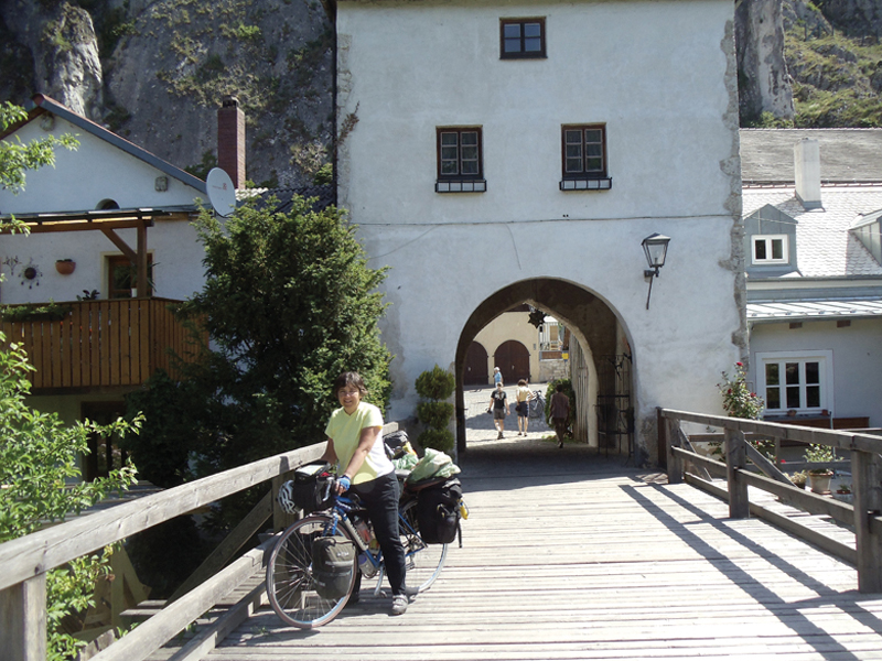 Julie exiting a small town on Danube bike trail. Photo: Lou Melini