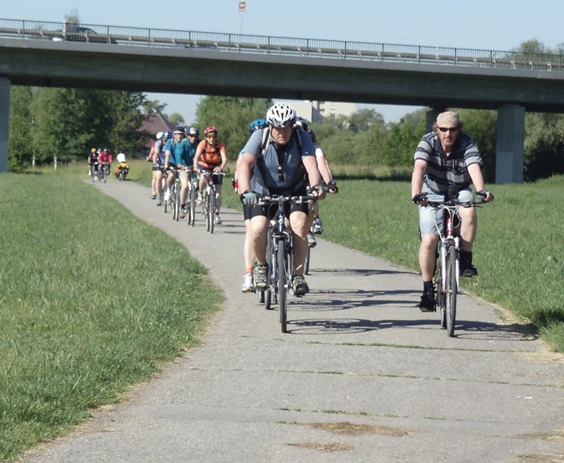 On the Danube Trail, a typical scene from bike trail with lots of riders.