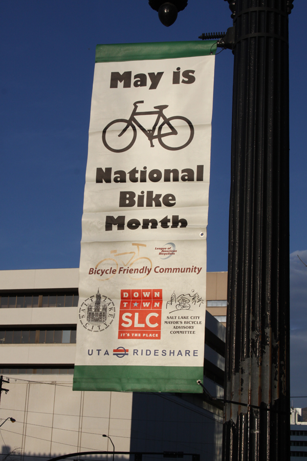 Look for Utah Bike Month Banners in Downtown SLC!