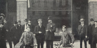 Adventure Cycling in the Wild West Bicycle race at the start line in Jackson, Michigan - 1904.
