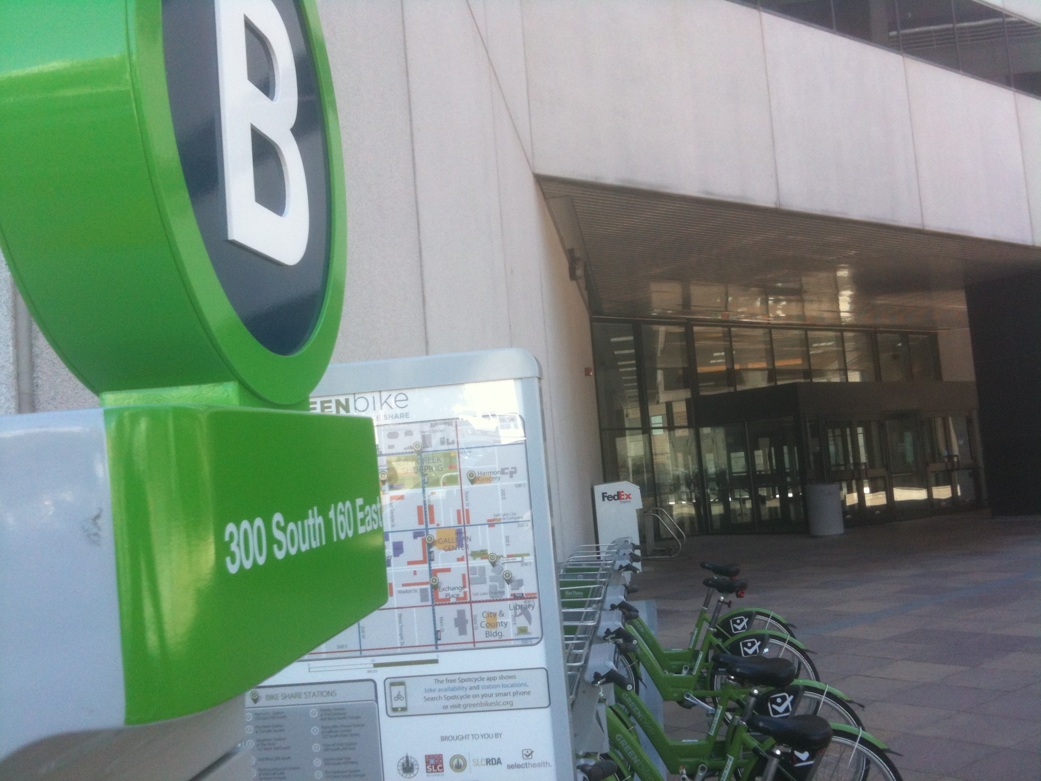 The new Greenbike SLC Bike Share station at 300 S. and 160 E. in Salt Lake City. Photo: Dave Iltis