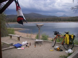 A great campsite on the shores of Dillon Lake, with the cyclists'