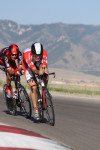 Chase Pinkham in the stage 3 Time Trial of the 2011 Tour of Utah shown here with George Hincapie on his wheel. Photo by Dave Iltis