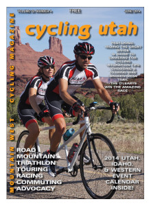 Cover Photo: The Sub 5 Cycling tandem team rides past Castle Rock during the Moab Gran Fondo, May 3, 2014 in Moab, Utah. Photo courtesy MoabActionShots.com. Find your event photo on their website.