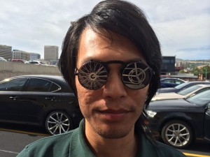 Peter Fajardo has the coolest bike glasses. Photo by Dave Iltis