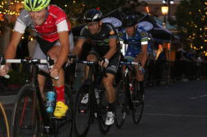 Race Winner Cortlan Brown leads Cameron Hoffman and Alister Ratcliff in the 2014 Station Park Criterium. Photo by Dave Iltis