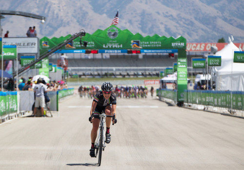Utah rider Breanne Nalder off the front. She held this late race