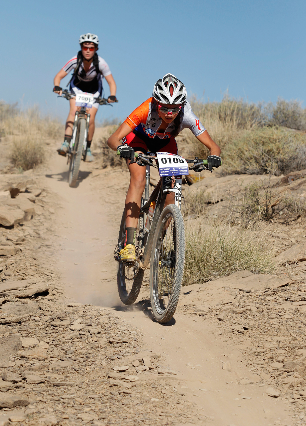 Park City High School Varsity student Sienna Leger Redel races at the Utah High School Mountain Biking State Championships, October 25, 2014 in St. George, Utah. Photo by Steve C. Wilson. See more event photos at wilsonphotography.com