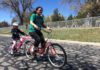 Woman and boy on a bike