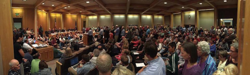 The October 27, 2015 Bountiful City Council meeting was packed with people opposing the proposed land swap in the Bountiful Foothills. Photo by Taylor Felt