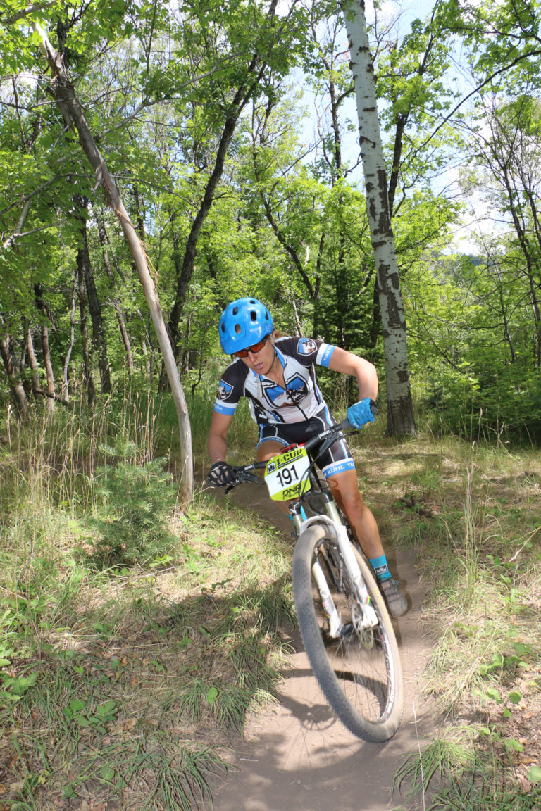 KC Holley (Kühl Cycling) won both the XC and Endurance XC series in the 2016 Intermountain Cup. She is shown here on her way to second place in the Sundance Intermountain Cup on August 13, 2016. Photo by Dave Iltis