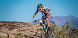 The Fickle Desert of the True Grit Women's 100 Mile winner Joey Lythgoe in the True Grit Mountain Bike Race. Photo by CrawlingSpider.com, find your photo from the race.