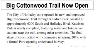 Big Cottonwood Trail Section through Knudsen Park in Holladay is Open Again