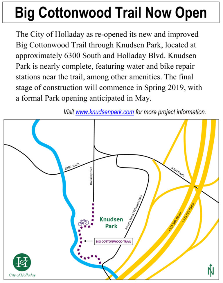 Big Cottonwood Trail Section through Knudsen Park in Holladay is Open Again