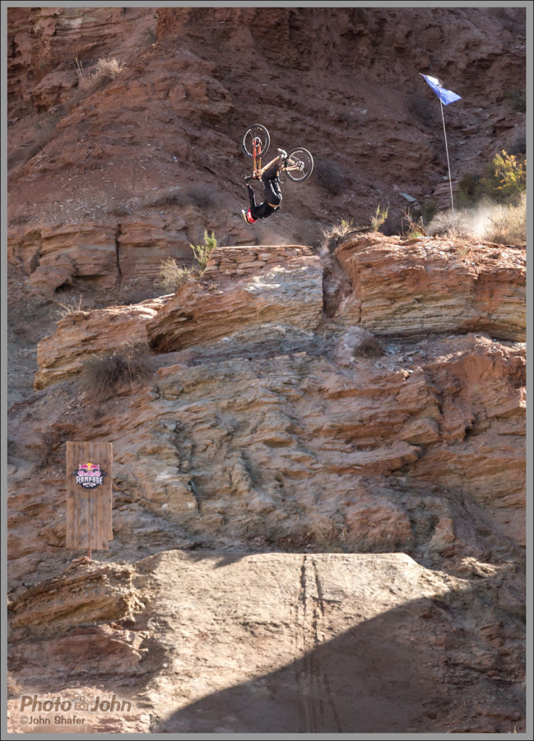 Brett Rheeder, doing a 360 backflip during his winning run in the 2018 Red Bull Rampage, October 26, 2018. Photo by Photo John, photojohn.net