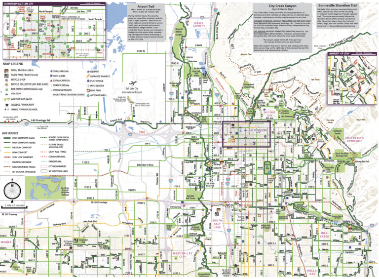 Salt Lake City bike map graphic from the 2017 map.
