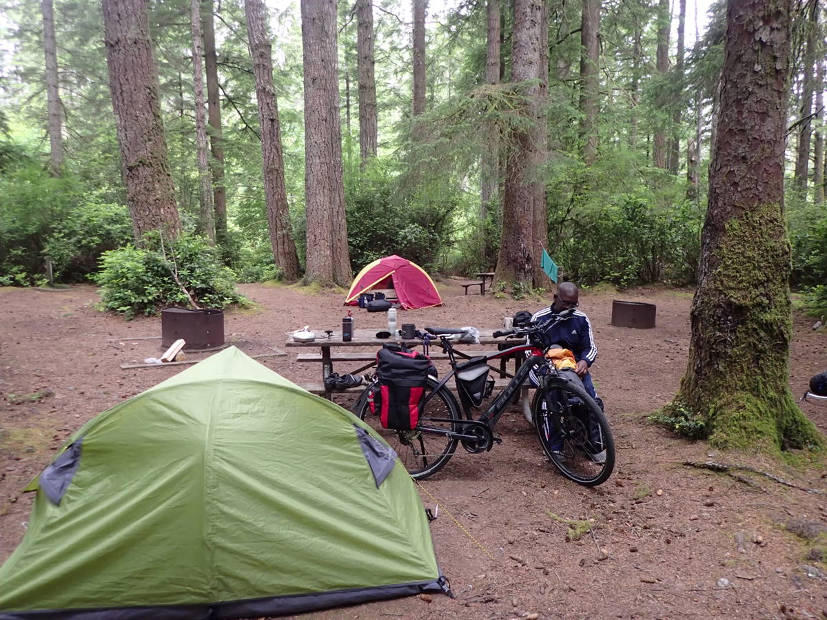 E-bikes going off road on the wide trail before it disappeared. Photo by Roger and Jael Crandall