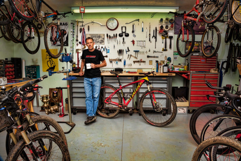 Ned Overend in his home workshop. Photo by Dan Escobar