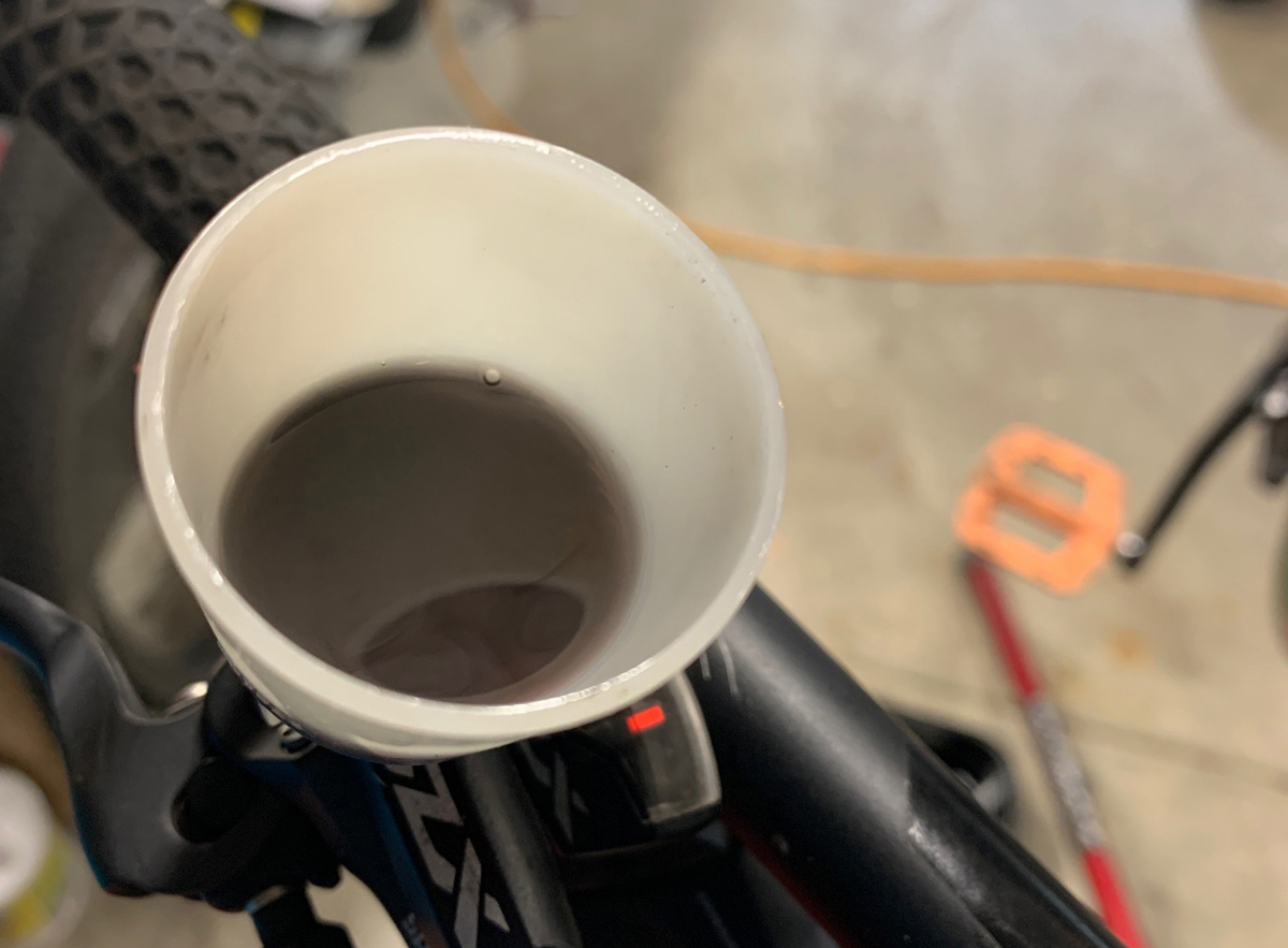 Shimano Mineral Oil: Blackened simply through use, can erode internal brake system workings. Photo by Eric Ramirez