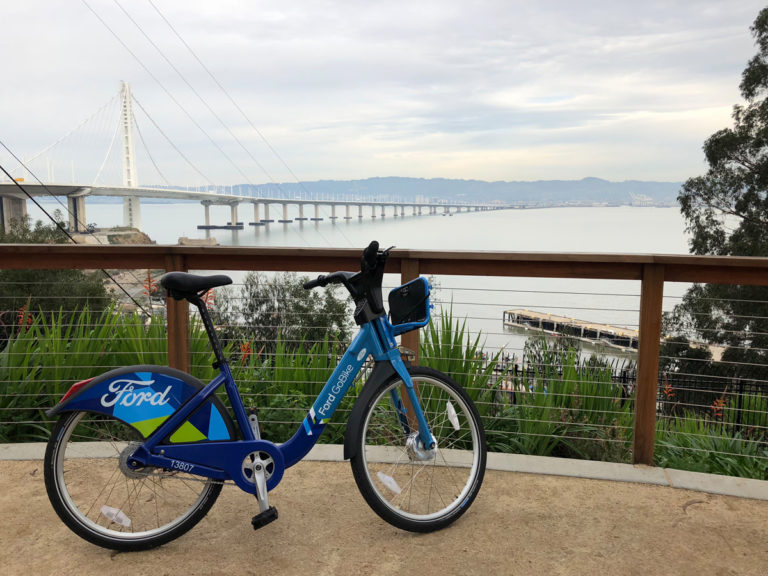 The view from Yerba Buena Island looking back on the San Francisco Bay Bridge and Oakland. Photo by Dave Iltis