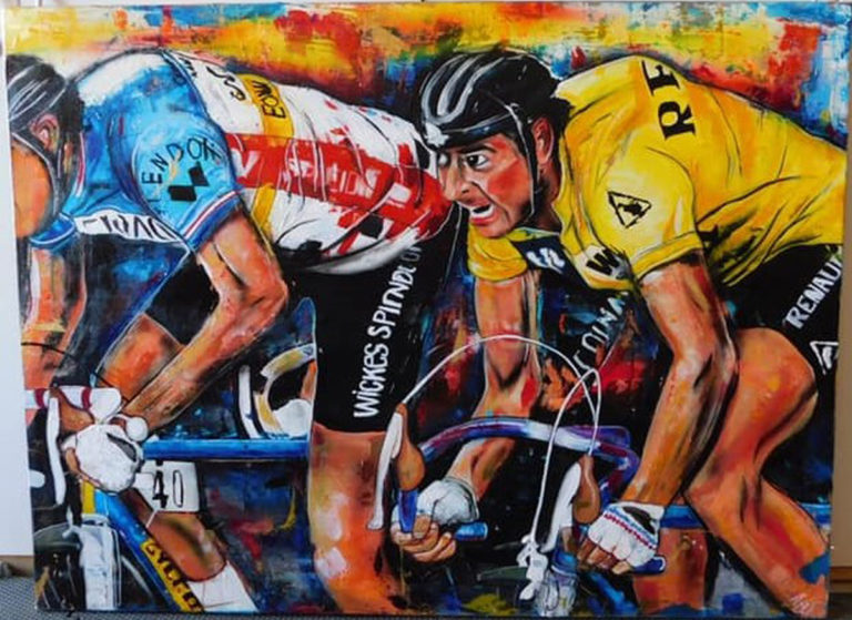 Artist: TJ Eisenhart Title: Final Sprint Size: 48X60 Medium: Oil, acrylic, airbrush on canvas