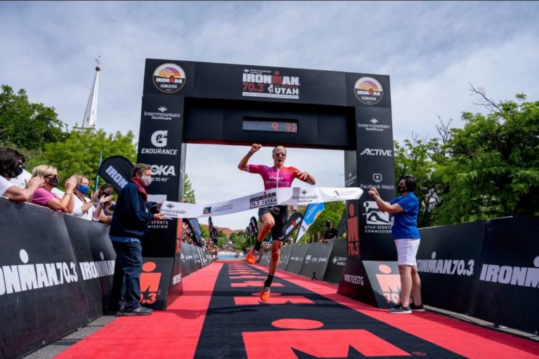 Daniela Ryf (CHE) claims victory at the 2021 Intermountain Healthcare IRONMAN 70.3 North American Championship in St. George, Utah. Photo courtesy IRONMAN