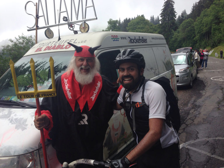 El Diablo and Enrique at the 2016 Tour de France. Photo courtesy Enrique Arce-Larreta
