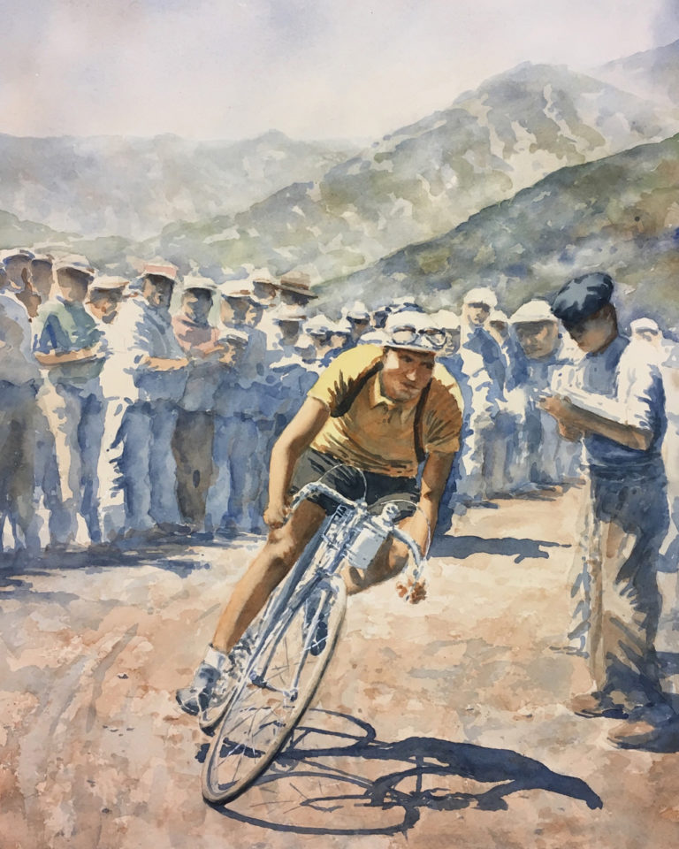 Title: Gino Bartali - 1938 Tour de France Medium: Watercolor on paper.