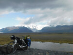 Iceland Bike Touring Mike Pribesh Epic lean at Skaftafell Glacier